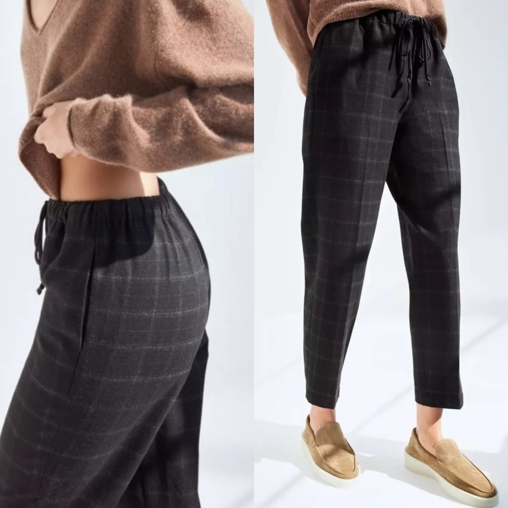 The Group by Babaton JIMMY PANT Trousers Plaid Straight-Leg Elastic Waist Size S